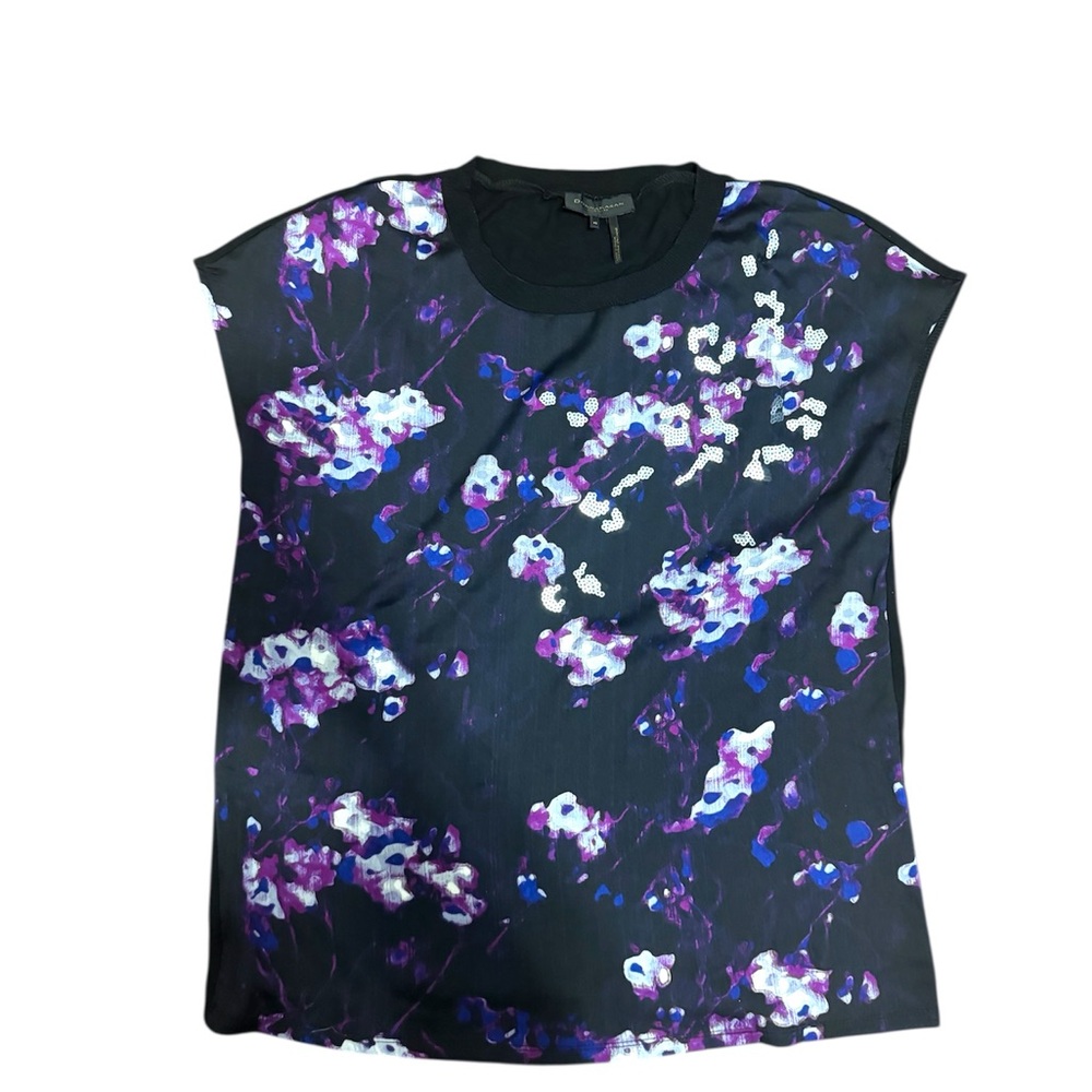 DONNA KARAN Floral Black and Purple Women's Top - Picture 3 of 4